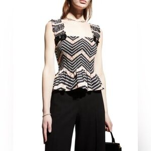 Figue Luella chevron tie dye tribal black/tan/cream shirred peplum top/vest xs